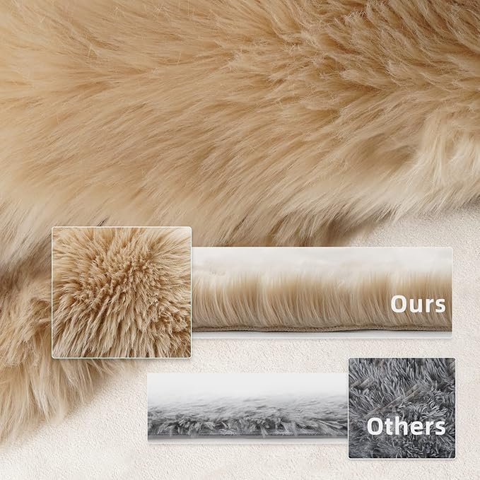 SERISSA Soft Fluffy Area Rug, Beige Faux Sheepskin Fur Rug, Shaggy Rug for Bedroom Floor Fuzzy Carpet for Living Room 4x6 Feet