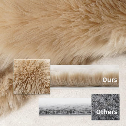 SERISSA Soft Fluffy Area Rug, Beige Faux Sheepskin Fur Rug, Shaggy Rug for Bedroom Floor Fuzzy Carpet for Living Room 4x6 Feet