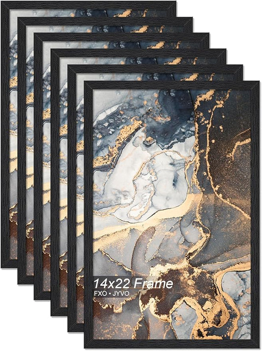 Engineered Wood 14x22 Picture Frame Set of 6, Black Frame for 14 x 22 Inch Picture Poster Photo, Light Weight 14 by 22 Frame with Wood-grain for Wall - 6 Pack/Black/14 x22