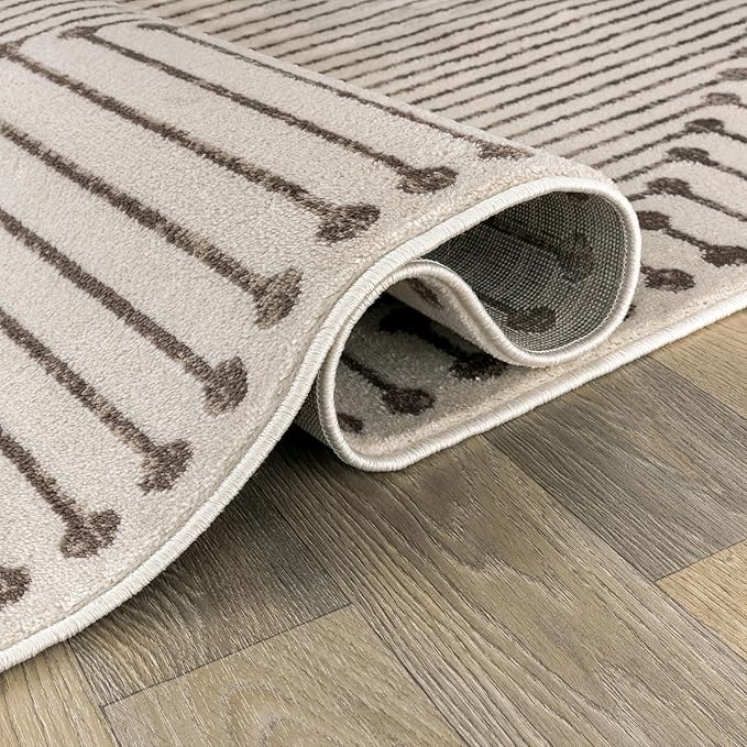 Rugshop Beige and Brown Geometric Area Rug – Soft Abstract Line Pattern Carpet for Living Room, Bedroom, or Office – Contemporary Neutral Decor Accent 2' 3" x 4' Beige