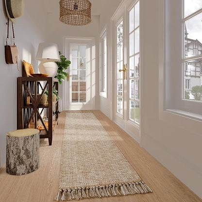 Collive Boho Long Hallway Runner Rug, 2.6x14 ft Washable Runners Rugs for Hall Tan/Cream Low Pile Kitchen Runer Carpet, Woven Cotton Carpets Runners for Entryway Bedside