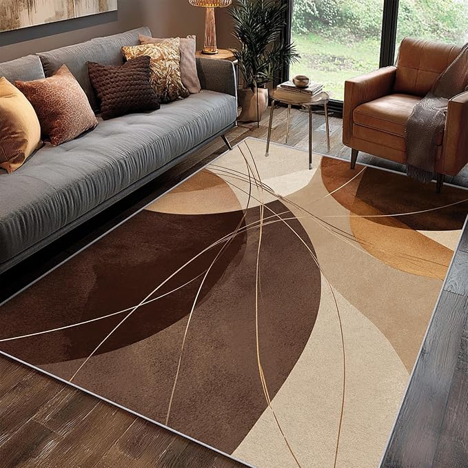Abstract Boho Rug, 5x8 Area Rugs Minimalist Geometric Line Pattern for Living Room, Bedroom, Abstract Boho Home Decor Accessories Indoor Carpet, Non Slip & Machine Washable