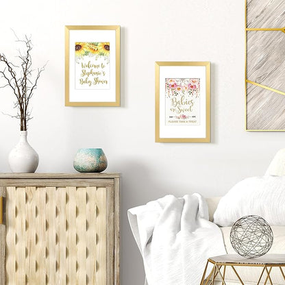 upsimples 8x12 Picture Frame Set of 5, Display Pictures 6x8 with Mat or 8 x 12 Without, Wall Gallery Photo Frames, Gold