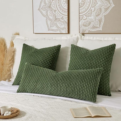 Kevin Textile 20x54 Inch Long Body Lumbar 1 Pack Boho Decorative Throw Pillow Cover Soft Striped Corduroy Rectangle Cushion Case Farmhouse Accent for Living Room Couch Sofa Bed, Moss Green