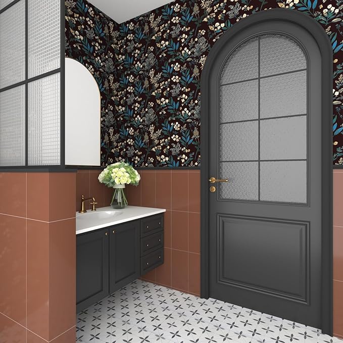 Vintage Green Wallpaper Peel and Stick Dark Floral Wallpaper 17.5'' x 393'' Green Leaf Contact Paper Vinyl Waterproof Self Adhesive Boho Botanical Wall Paper for Bedroom Cabinet Décor