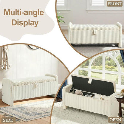 44" Storage Ottoman Bench, Upholstered End of Bed Storage Benches, Rectangle Ottoman with Storage for Bedroom, Entryway, Corduroy Beige