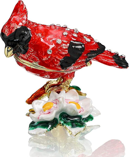 YU FENG 3.1inch Cardinal Bird on a Branch Trinket Box Animal Enamel Jewelry Trinket Box Small Hinged Trinket Boxes Bird Figurine Ring Box Christmas Gift for Daughter Girl