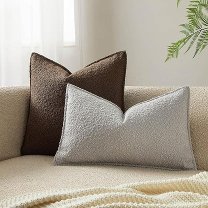JUSPURBET 16x24 Throw Pillow Covers Set of 2 Decorative Pillow Covers for Couch Sofa Bed Cozy Boucle Textured Lumbar Cushion Covers Cases with Invisible Zipper for Living Room Home Decor,Silver Grey