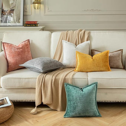 Yaertun Pack of 2 Chenille Textured Decorative Throw Pillow Covers Accent Solid Cushion Cover Soft Cozy Pillow Case with Velvet Back for Couch Sofa Bed Living Room 22x22 Inch Teal