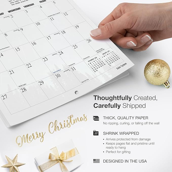 RED EMBER Solar System 2026 Wall Calendar 12 Month | 12" x 24" Open | Thick & Sturdy Paper | Holiday Gift | Space Planets Calendar 2026