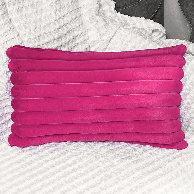 2 Pack 12x20 Pillow Cover Velvet Pillow Covers, Faux Fur Oblong Throw Pillow Covers for Living Room Decorations Throw Pillow Case, Throw Pillow Cover Cushion Cover for Home Sofa Bedroom Car, Hot Pink