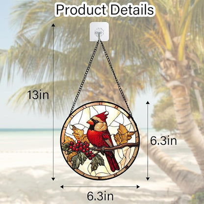 DASTOLL Stained Glass Window Hanging, Birds on a Branch Cardinal Sun Catchers Diamond Glass Panel Hangings Suncatcher Decor for Birthday for Women, Men, Wife, Aunt, and Mom 6.3 in