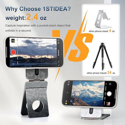 Magnetic Tripod for iPhone, Aluminium Phone Tripod Stand Compatible with Magsafe iPhone 17/16/15/14/13/12 Series, Foldable Strong Magnetic Phone Stand & Travel Essentials Accessories