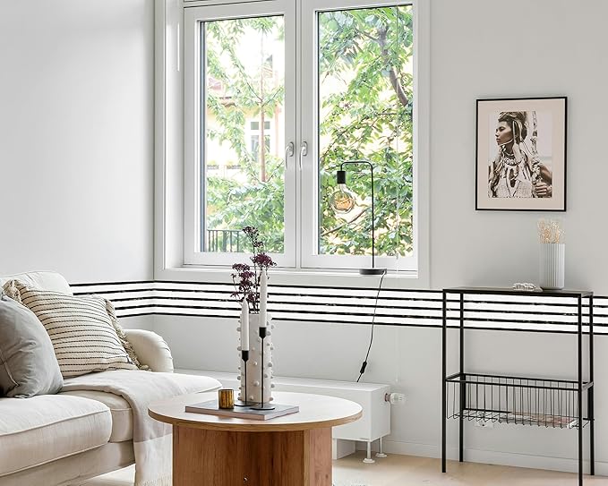 FLFK Wallpaper Border - Black and White Striped Wall Borders Decal Peel and Stick Trim 6" x 240"