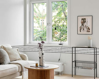 FLFK Wallpaper Border - Black and White Striped Wall Borders Decal Peel and Stick Trim 6" x 240"