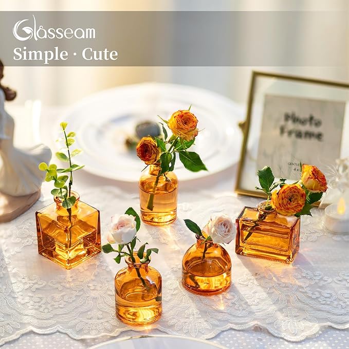 Glass Bud Vases in Bulk: Glasseam Brown Mini Flower Vases for Centerpieces Set of 40 Modern Decor Small Vase for Flowers Cute Decorative Wedding Table Centerpice for Dining Room Decoration