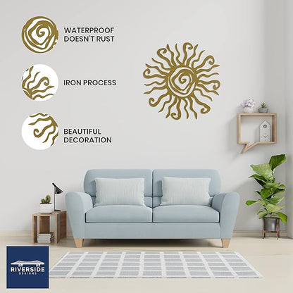 Riverside Designs Wacky Sun Metal Wall Art Indoor/Outdoor Decor - 24" Gold Rust Proof Wall Sculpture - Made in USA - Ideal for Bedroom, Garden, Home, Patio and Farmhouse