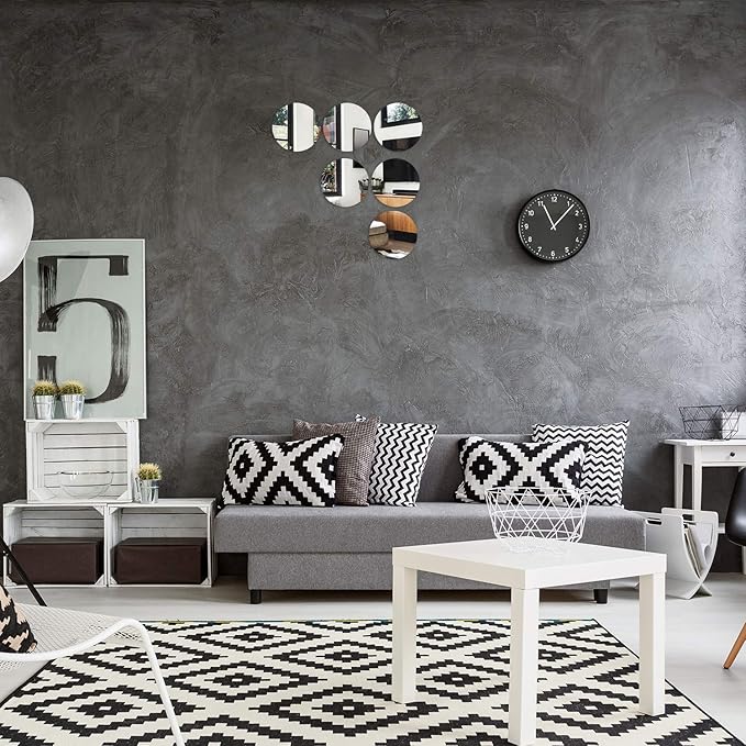 Aneco 6 Pack Acrylic Mirrors - Non Glass, Self Adhesive Round Mirror Wall Stickers for Home Decor, 4 Inches (Thickness 2 mm)