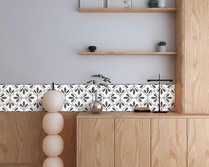 FLFK Wallpaper Border Black and White Patterns Peel and Stick Wall Border Self Adhesive Wallpapers for Living Room Bedroom Kitchen Bathroom 10"x240"