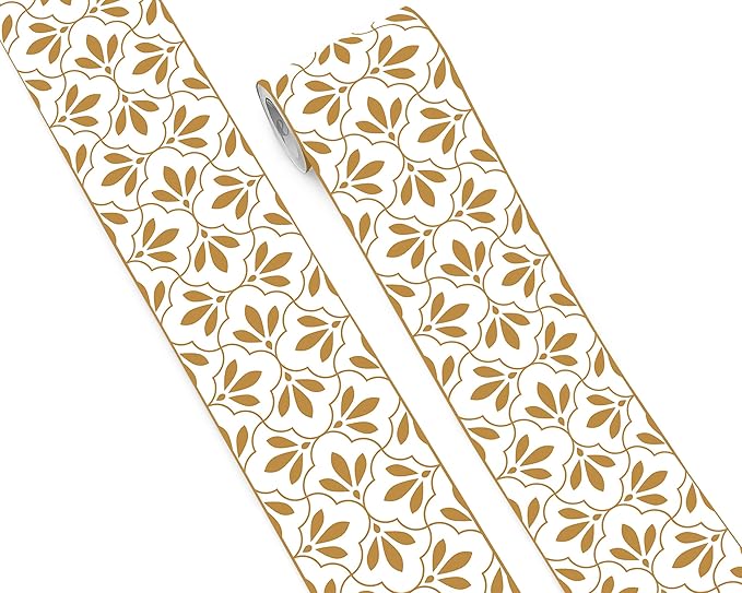 FLFK Wallpaper Border Gold and White Patterns Peel and Stick Wall Border Self Adhesive Wallpapers for Living Room Bedroom Kitchen Bathroom 5"x240"