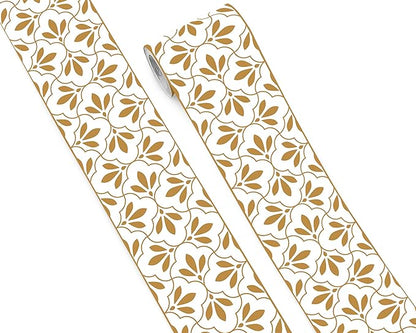 FLFK Wallpaper Border Gold and White Patterns Peel and Stick Wall Border Self Adhesive Wallpapers for Living Room Bedroom Kitchen Bathroom 5"x240"