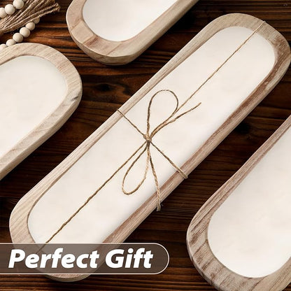4 Pcs Wooden Dough Bowl Wood Decorative Rustic Wooden Bowls Table Centerpiece for Living Room Home Dining Room Kitchen Decoration(Natural,20'' X 6'' X 2'',Classic)