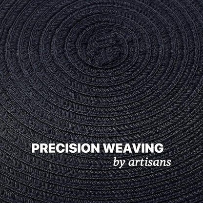 Round Placemats Set of 6 Woven Placemats Washable Braided Table Mats for Dining Table Heat Resistant Non-Slip Circle Place Mats(Black)
