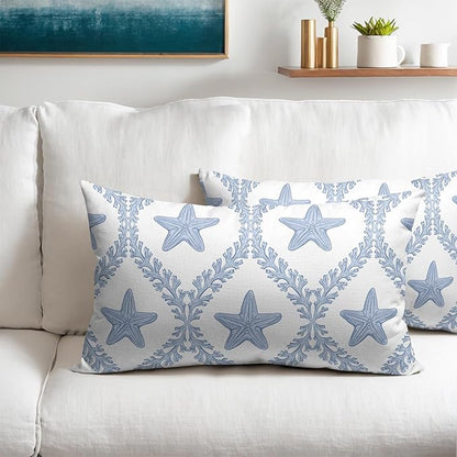 Coastal Pillow Covers 12x20 Set of 2 Ocean Starfish Pattern Decorative Light Blue Pillowcases Outdoor Beachy Throw Pillow Covers with Zipper Soft Cozy for Sofa Bed Chair Living Room Home Decor