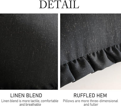 ISAENNE Classic Black Round Throw Pillow Cover Diameter 16", Solid Color Farmhouse Linen Cotton Decoration Pillow Cover with Ruffles, Sturdy Throw Pillow Case for Couch Sofa Bed Living Room