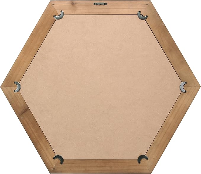 Stonebriar Decorative 24" Hexagon Hanging Wall Mirror with Natural Wood Frame and Attached Hanging Bracket, Rustic Farmhouse Decor for the Living Room, Bathroom, Bedroom, and Entryway Brown