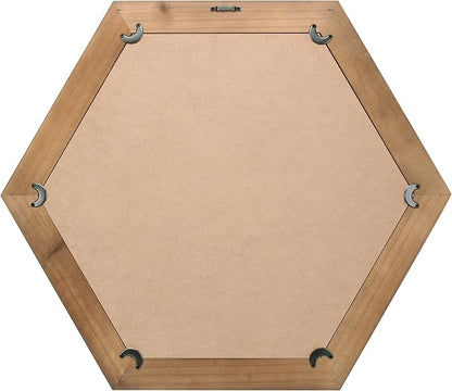 Stonebriar Decorative 24" Hexagon Hanging Wall Mirror with Natural Wood Frame and Attached Hanging Bracket, Rustic Farmhouse Decor for the Living Room, Bathroom, Bedroom, and Entryway Brown