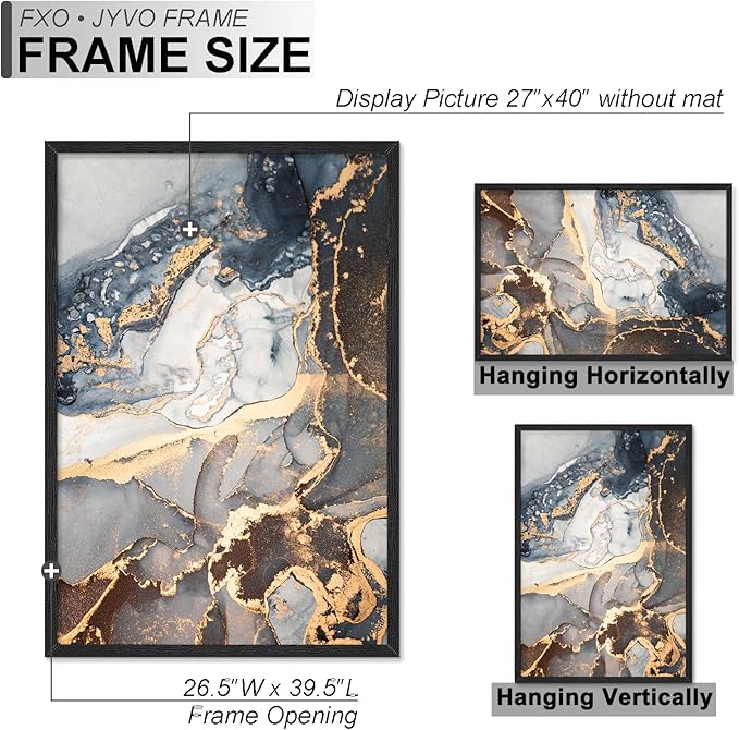 Engineered Wood 27 x 40 Frame Set of 2, Black Picture Frame for 27x40 Inch Poster Puzzle Photo, Light Weight 27by40 Poster Frame with Wood-grain for Wall - 2 Pack/Black/27 x40