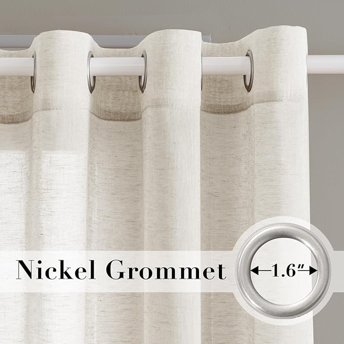 H.VERSAILTEX Elegant Natural Linen Curtain Panels Energy Efficient Semi - Sheers Linen Curtains/Nickel Grommet Window Treatments Panels/Drapes (Set of 2, 52 by 96 Inch, Ivory)