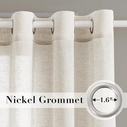 H.VERSAILTEX Natural Linen Curtains Semi-Sheer Curtains Nickel Grommet Privacy Added Premium Soft Rich Material Curtain Panels for Living Room(Set of 2, 52 by 84 Inch, Ivory)