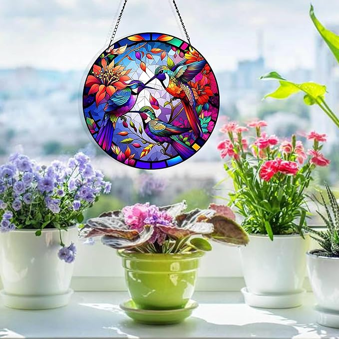 Colorful Acrylic Sun Catcher Window Decor - Rainbow Maker with Hook & Chain, SunCatcher Window Pendant Decoration Gift for Indoor Outdoor (Style 2)