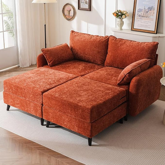 73'' Loveseat Sofa with Seats Storage, Modular Sectional Couch with 2 Movable Ottoman,Oversized Comfy Love Seat with Deep Seat,7.8'' Cushion,Couch for Living Room,Bedroom,Chenille,Orange