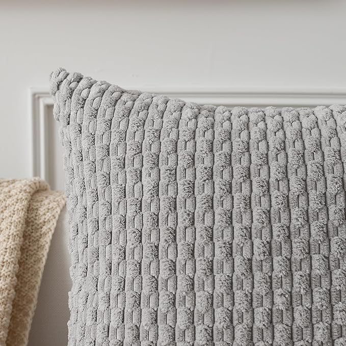 Kevin Textile 14x20 Inch Pillow Cover 1 Pack Boho Decorative Soft Striped Corduroy Lumbar Farmhouse Solid Color Accent Rectangle Cushion Case for Living Room Couch Sofa Bed, Light Grey