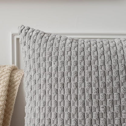Kevin Textile 14x20 Inch Pillow Cover 1 Pack Boho Decorative Soft Striped Corduroy Lumbar Farmhouse Solid Color Accent Rectangle Cushion Case for Living Room Couch Sofa Bed, Light Grey