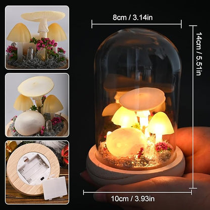 QUELIEN Mushroom Night Light in Glass Dome - Warm White LED Mushroom Lamp for Home Decor, Unique Housewarming Gifts for Women Mom, Bedroom Office Desk Decor (Yellow-1)