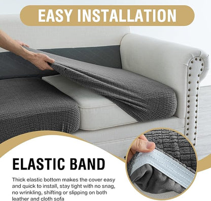H.VERSAILTEX Super Stretch Individual Jacquard Couch Cushion Covers Furniture Protector Spandex Anti-Slip Soft Thickened Slipcovers Easy Install, (1 PC, Large Sofa Seat Couch Cover, Gray)
