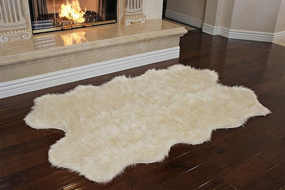 Nouvelle Legende Faux Fur Sheepskin Rug Quattro, Soft, Plush, Premium High-Pile Accent Rug for Bedrooms, Hallways & Living Spaces, Warm & Cozy, Faux Leather Backing, Easy Care, 43" x 73", Ivory White