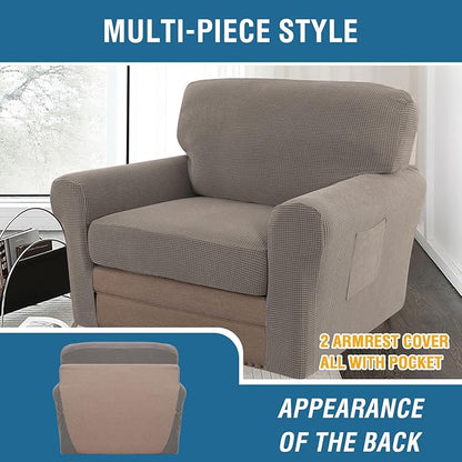 H.VERSAILTEX Multi-Pieces Chair Covers Stretch Couch Covers Form Fitted Seat and Back Cushions Covers (1 Seat Cover Plus 1 Back Cusion Cover, Bonus 2 Armrest Covers), Taupe