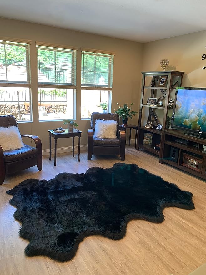 LAMBZY Faux Sheepskin Super Soft Hypoallergenic Silky Shag Rug for Living Room, Kids Room, Sofa (Octo 8 Pelts 6'x8', Black)