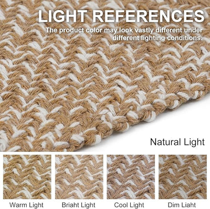 Collive Long Hallway Runner Rug 2.6' x 7', Washable Runners Indoor Entryway Rugs, Tan/Cream Braided Woven Kitchen Carpets Low Profile Front Door Floor Mat for Laundry Room Bedroom Doorway