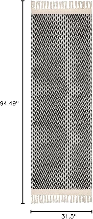Lahome Boho Kitchen Runner, 2'6''x8 Runners for Hallways Lightweight Bath Mat Woven Washable Runner Rug with Tassels, Farmhouse Non Shedding Black Rug for Bedroom Living Room