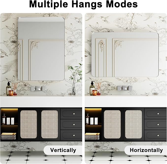 Bathroom Mirrors for Over Sink,2Pcs 24x36Inch Vanity Mirrors for Wall,Silver Metal Frame Rectangle Mirrors for Bathroom, Farmhouse,Restroom,Hangs Horizontally or Vertically