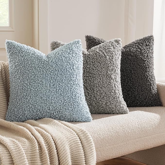 MIULEE Pack of 2 Throw Pillow Covers 18x18 Inch Dark Gray Faux Fur Decorative Sherpa Pillow Covers Fuzzy Accent Soft Sheepskin Fleece Cushion Cases for Boho Home Decor Couch Living Room Bed