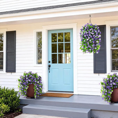 2 Pack Artificial Hanging Flowers, Fake Flowers Hanging Plant Violet Flower, Artificial Faux Silk Spring Flower for Wall Front Door Yard Garden Wedding Outdoor Decoration(Dark Orchid)