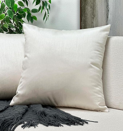 Aiking Home 18x18 Inches Faux Silk Square Throw Pillow Cover, Zipper Closure, Ivory (Set of 2)