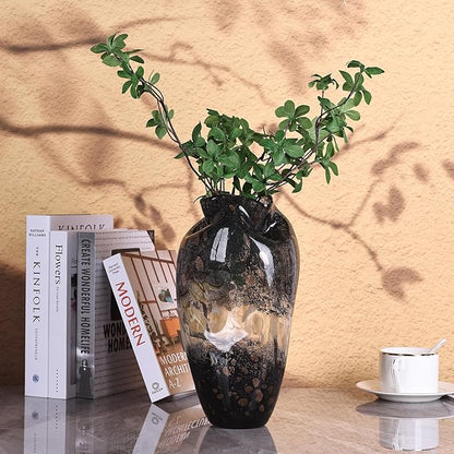 Hand Blown Smoke Glass Vase,Black Amber Vases Home Decor,Vintage Gray Glass Vase, Round Bubble Art for Flowers,Farmhouse Vases for Table Decor and Modern Home Unique Abstract Design (S)